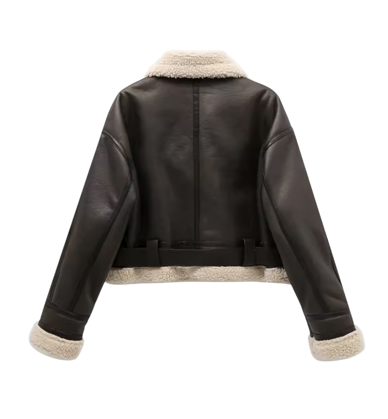 Women's Faux Shearling Jacket - Thick Warm Vintage Coat