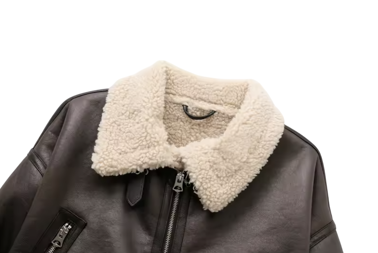 Women's Faux Shearling Jacket - Thick Warm Vintage Coat