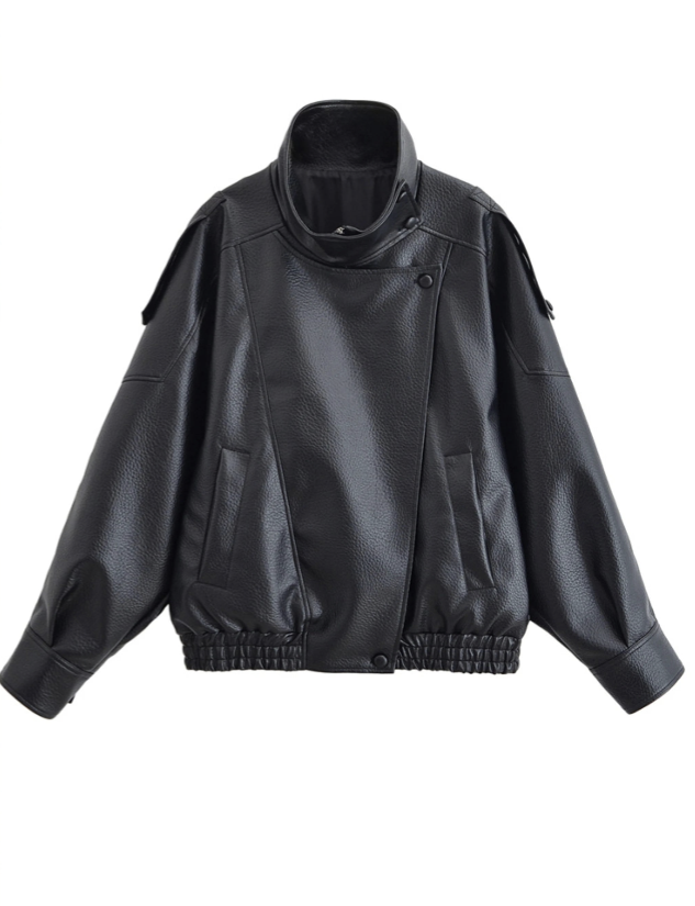Women's Black Motorcycle Jacket - Faux Leather Biker Coat