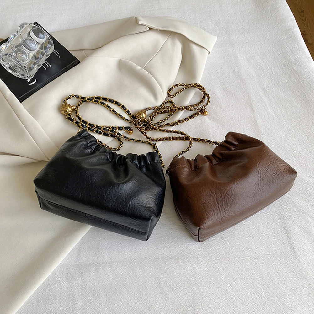 Pleated PU Leather Hobo Bag