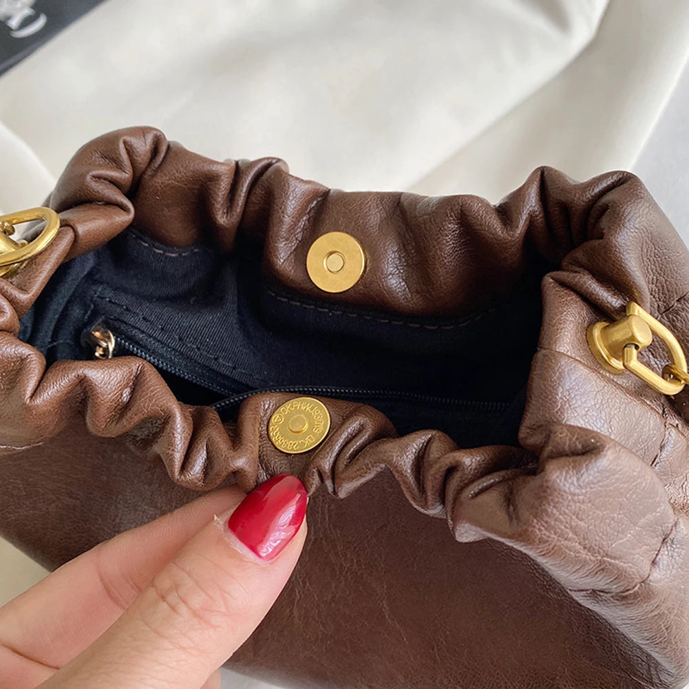 Pleated PU Leather Hobo Bag