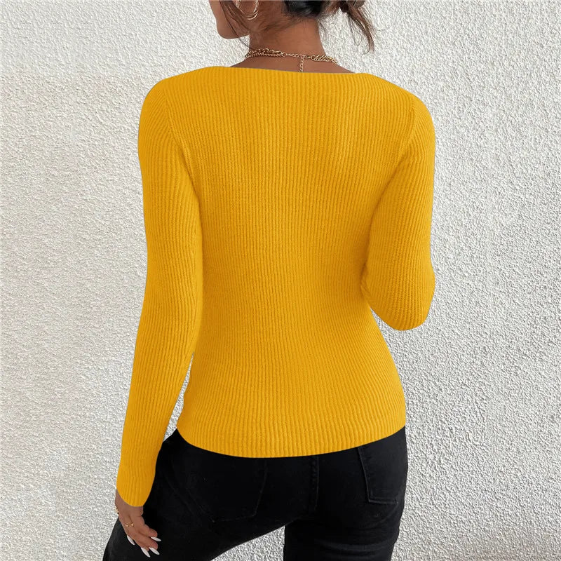 Gerippter Strickpullover mit V-Ausschnitt und Streifen 