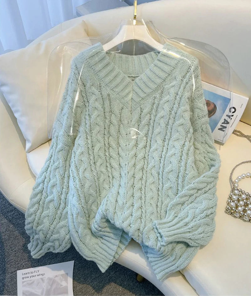 Oversized V-Neck Knit Sweater