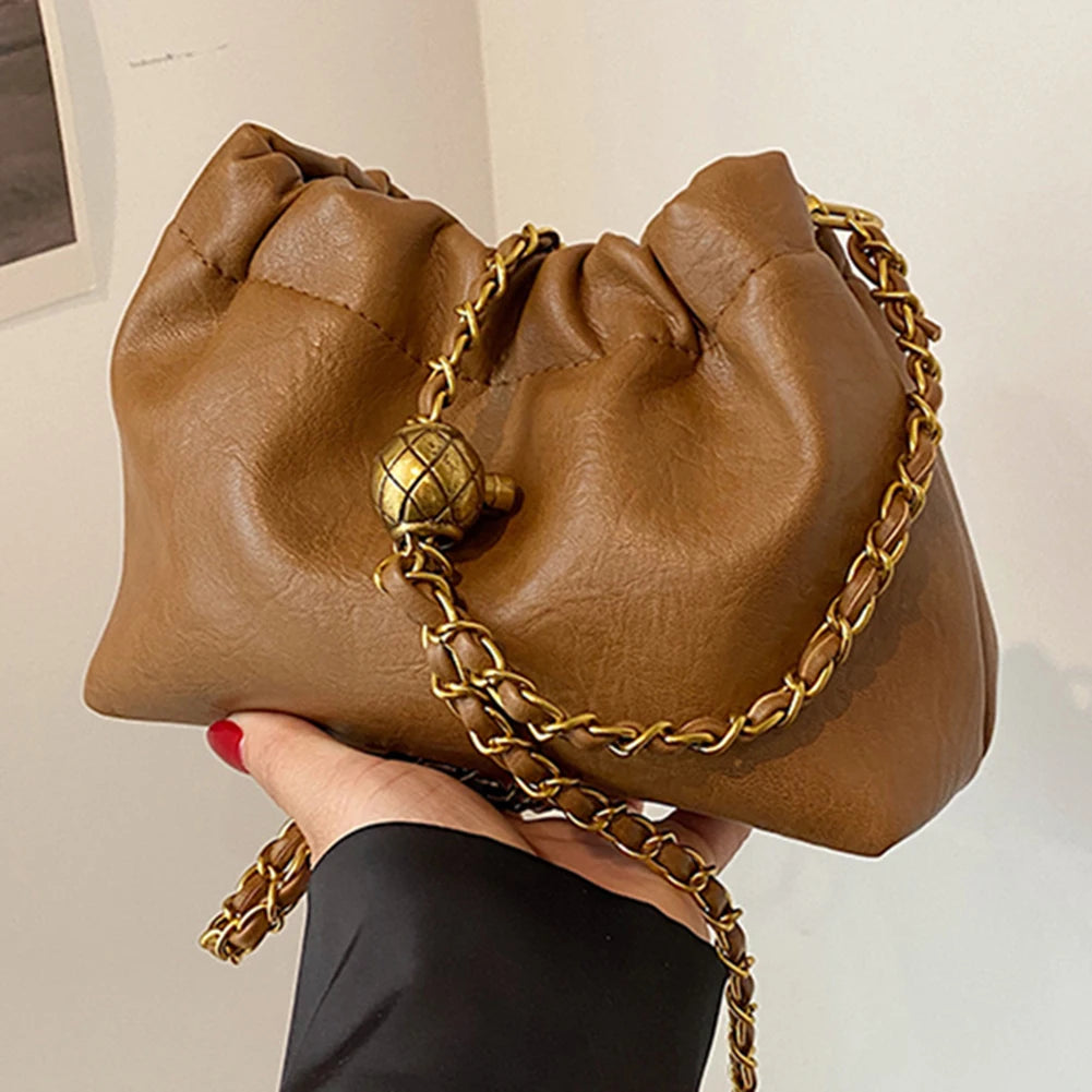Pleated PU Leather Hobo Bag