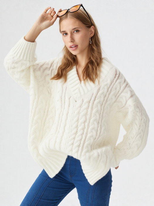 Oversized V-Neck Knit Sweater
